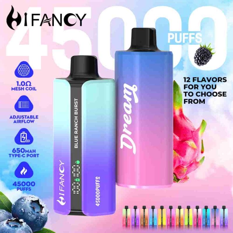 Dwa e-papierosy Hifancy Dream i Hifancy Space, ustawione obok siebie na stole lub na neutralnym tle, prezentujące ich design.