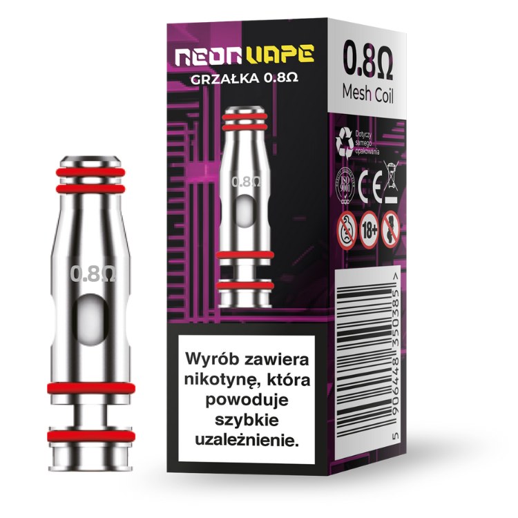 Ekran e-papierosa typu mod z wyświetloną zbyt niską wartością mocy w watach, poniżej zalecanego zakresu dla zamontowanej grzałki.